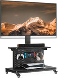 Perlegear Motorized Mobile TV Stand on Wheels, Electric Height Adjustable TV Cart for 32-80″ TVs up to 100 lbs, Rolling TV Stand with Remote Control, 4 Height Memory, ±35° Swivel with Pegboard Storage