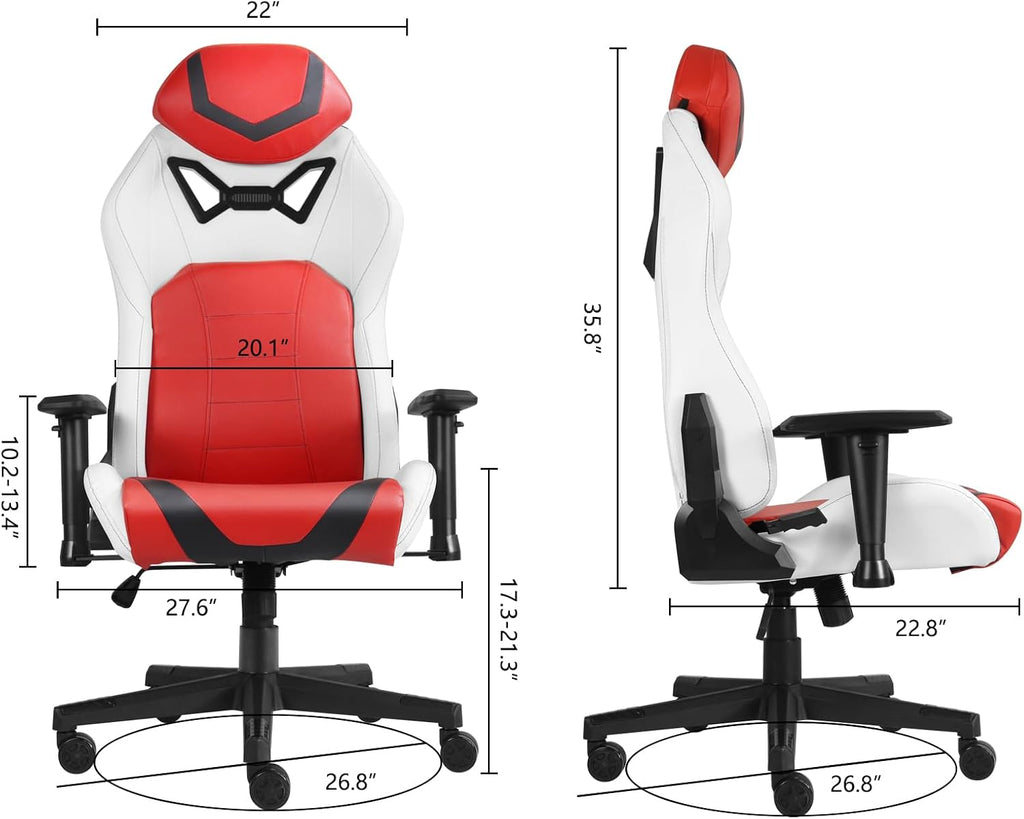 Modern-Depo Ergonomic Gaming Chairs for Adults with High-Density Memory Foam | Swivel Comfortable Office Chair, Big and Tall Video Game Chair, High Back Computer Chair for Home, Office, Red White