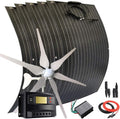 900W 12V Wind Turbine Generator Solar Panel Kit for Boat:400W Windmill/5pcs 100W etfe Flexible Solar Panels Monocrystalline/50A Charge Controller/Cables/Connector