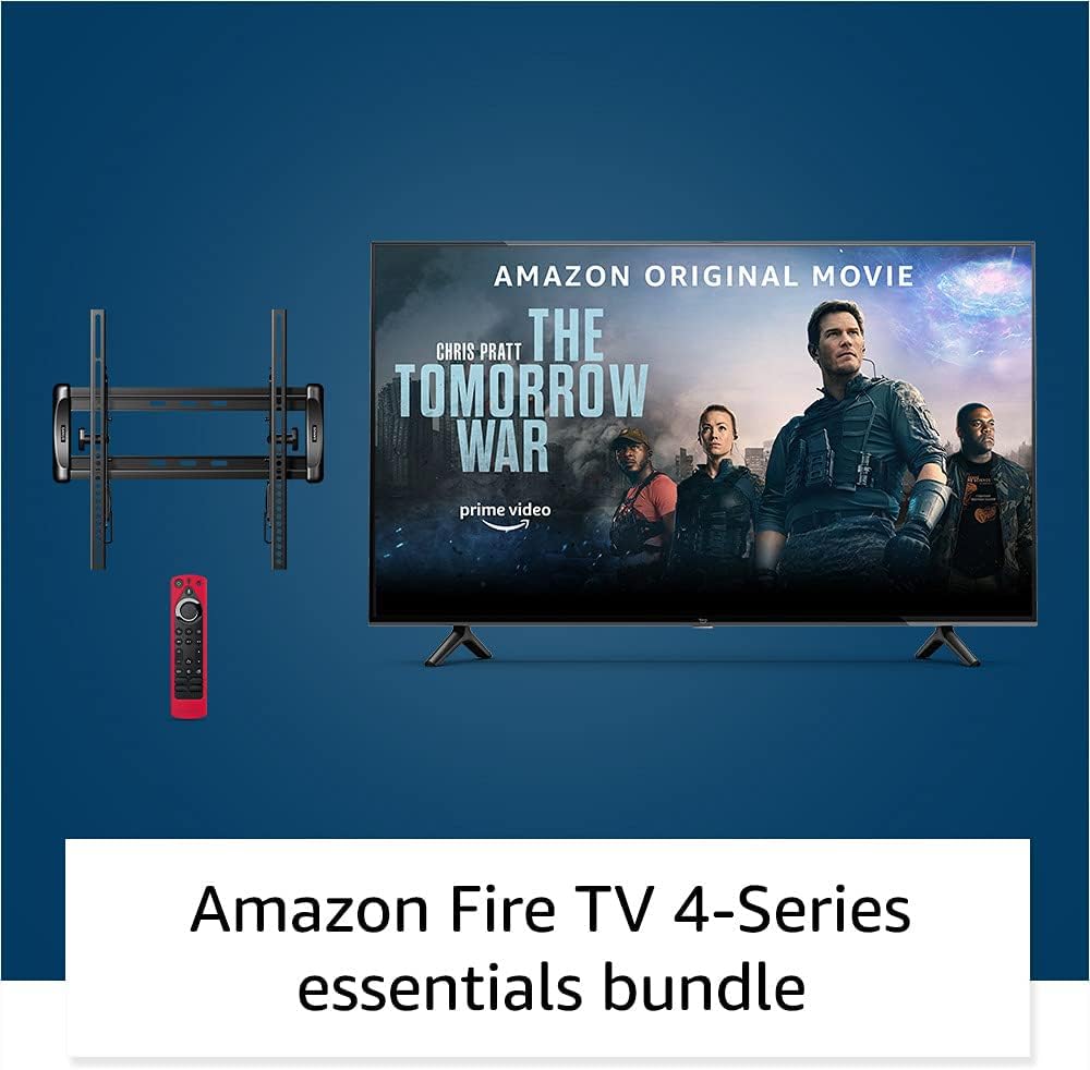 Amazon Fire TV 55' 4-Series 4K UHD smart TV bundle with Universal Tilting Wall Mount and Red Remote Cover