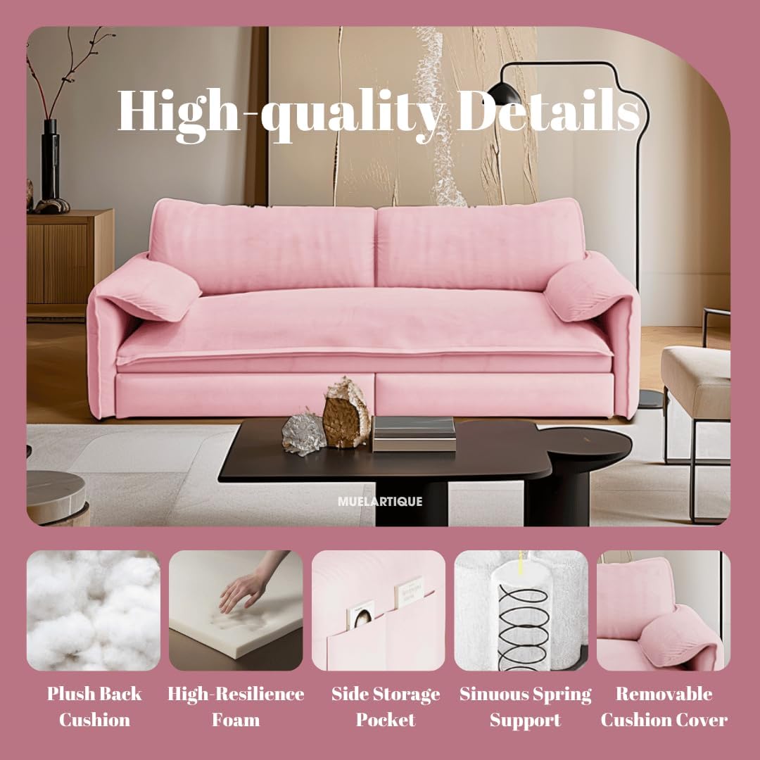 66' Convertible Pull-Out Couch Bed, Velvet 3-in-1 Queen-Size Sleeper Sofa with Storage Side Pockets, Sleeper Loveseat for Apartments, Living Rooms, Offices, RV