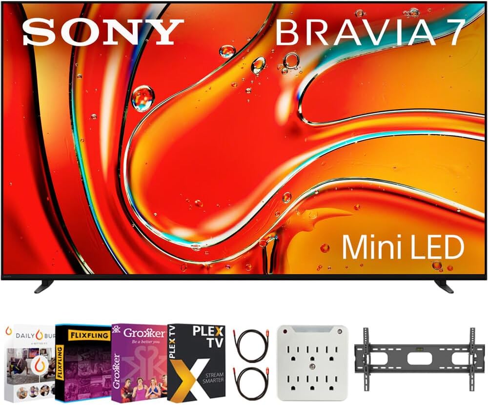 Sony BRAVIA 7 K85XR70 85 inch 4K HDR Smart QLED Mini-LED TV Bundle with Premiere Movie Streaming Package & TV Setup Bundle with Wall Mount + Surge Adapter + HDMI Cable & More (2024 Model)