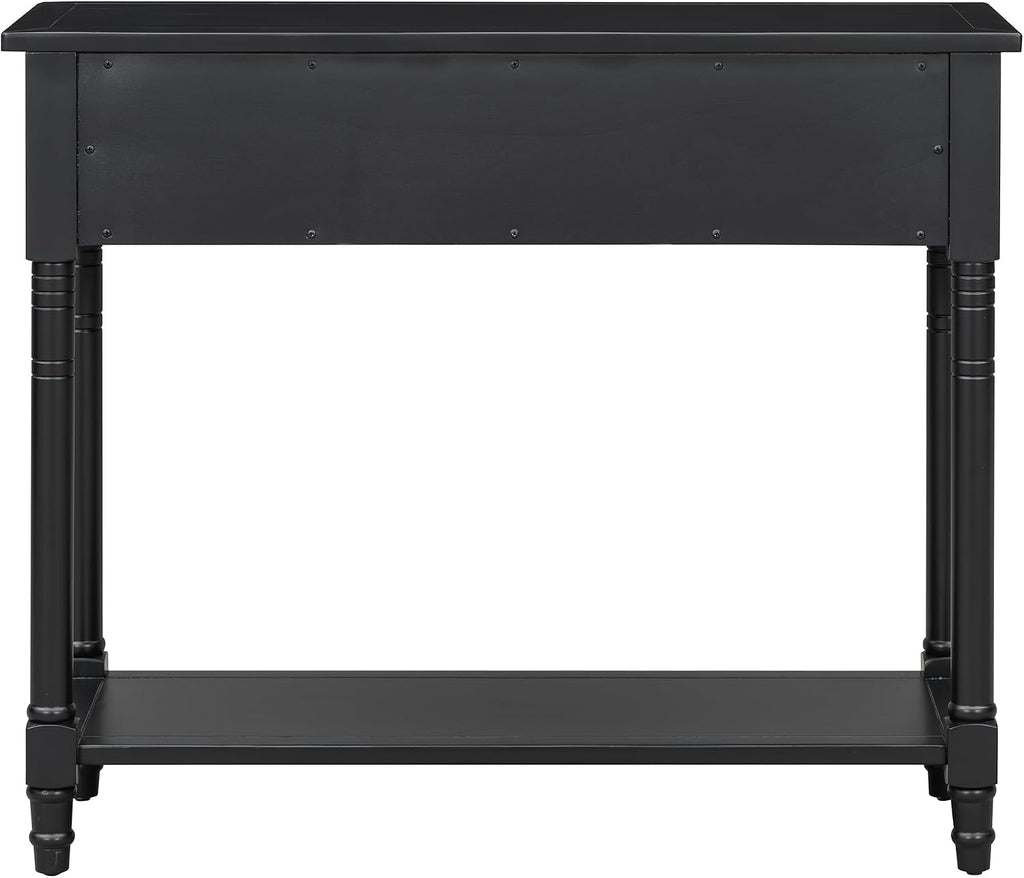 Knocbel Antique Entry Console Table with 2 Drawers & Bottom Open Shelf, Wood Sofa Tables for Entryway Hallway Living Room, 35.34' W x 13.8' D x 30.25' H, Black