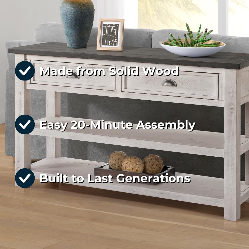 Martin Svensson Home Monterey Solid Wood Sofa Console Table White with Grey Top