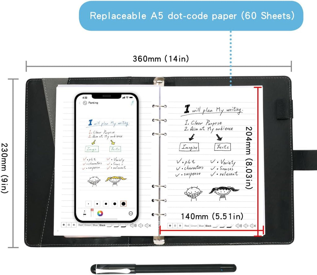 Ophayapen Smart Sync Pen for Note Taking with Notebook and Writing Board,Real-time Sync for Digitizing,Convert to Text,Storing,Sharing Paper Notes via APP on Smartphone/IPAD (Android and iOS)