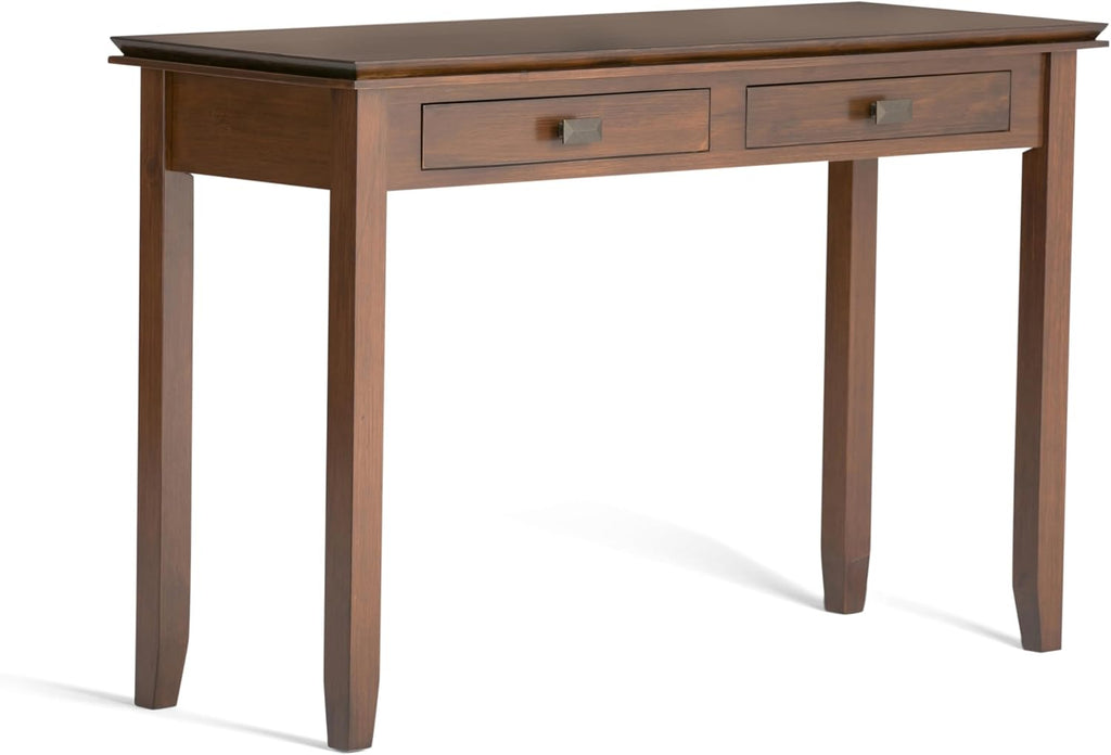 SIMPLIHOME Artisan Console Table - 46 Inch Wide Solid Wood Sofa Table in Russet Brown, Transitional Storage Table for Entryway or Living Room with 2 Drawers and Clean Angle-Edged Top