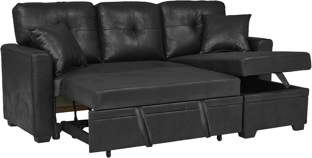 L Shaped Sectional Couch with Storage and Pull Out Bed, 3 Seater Sleeper Sofas Convertible Couches with Reversible Chaise for Living Room, Space Saving Small Sofa Bed for Small Spaces