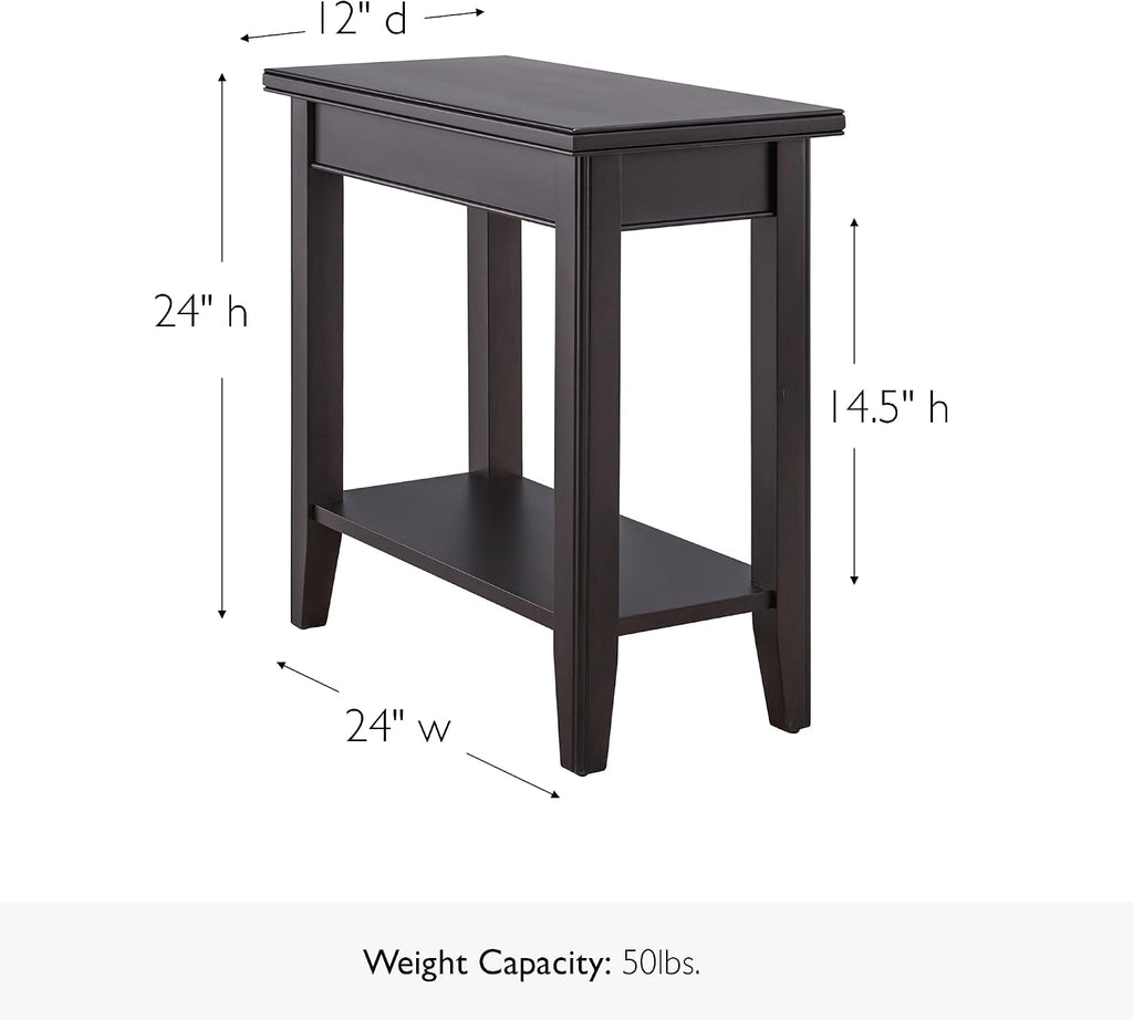 Leick Home Laurent End Table, Solid Wood, Bottom Display Shelf, Narrow, Easy-Assembly, for Living Room/Bedroom, Black, 24.0 in. L x 12.0 in. W x 24.0 in. H, 10505-BK