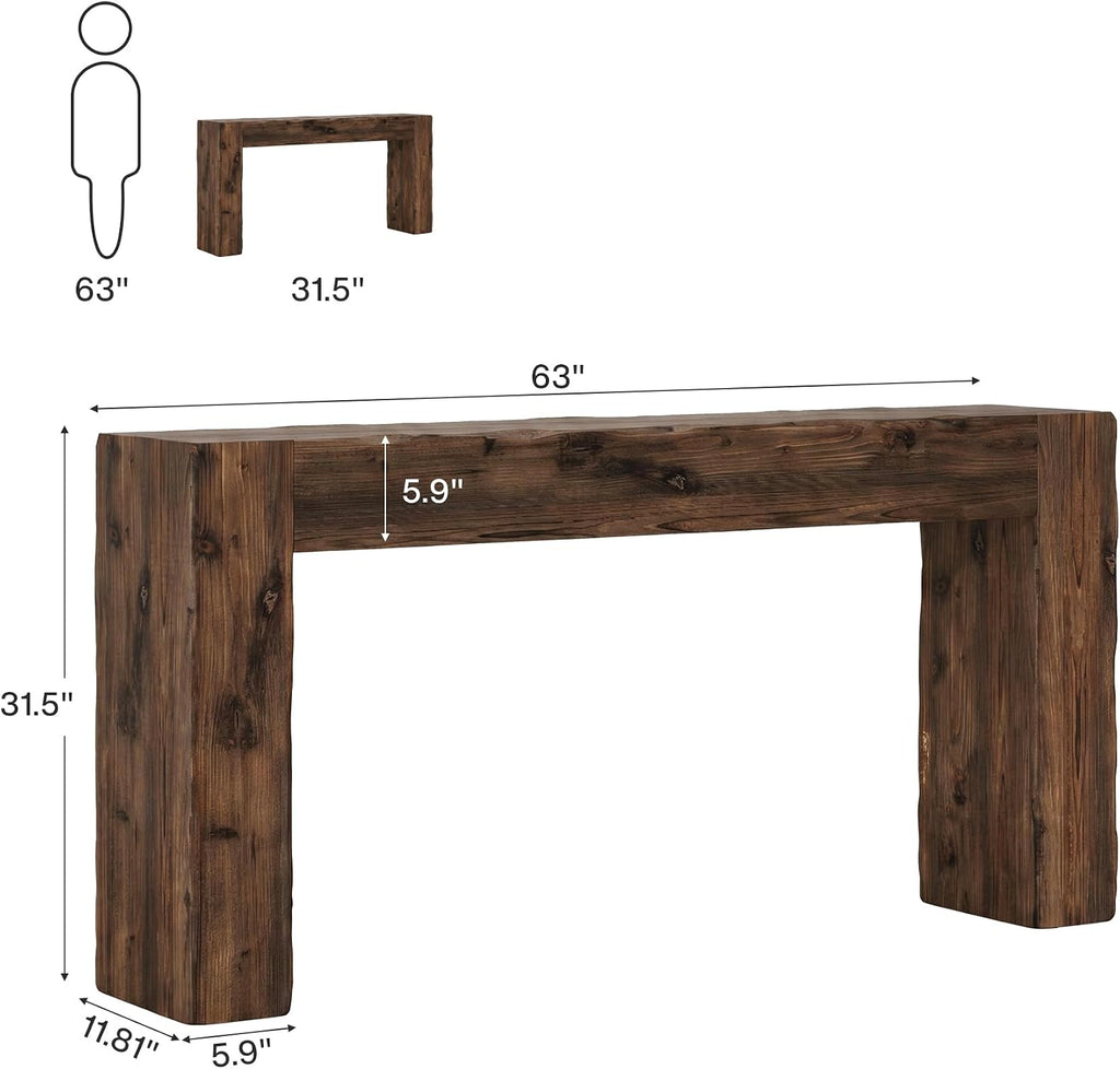 Tribesigns 63-Inch Solid Wood Console Sofa Table, Farmhouse Long Entryway Table Behind Couch for Living Room, Entrance, Hallway, Foyer, Easy Assembly (Dark Brown)