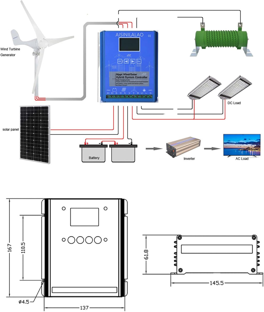 20000W Wind and Solar Hybrid Charge Controller, Wind and Solar Complementary Regulator, Mppt Boost Charging, Wind Turbine Solar Panel,24V