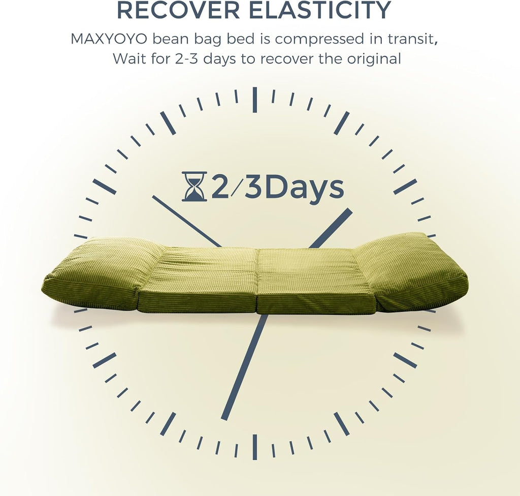 MAXYOYO Folding Sofa Bed, Extra Thick and Long Floor Sofa Convertible Sleeper Chair with Washable Cover, Floor Couch Lounge Bean Bag Bed for Living Room, Green, 30x95 Inch