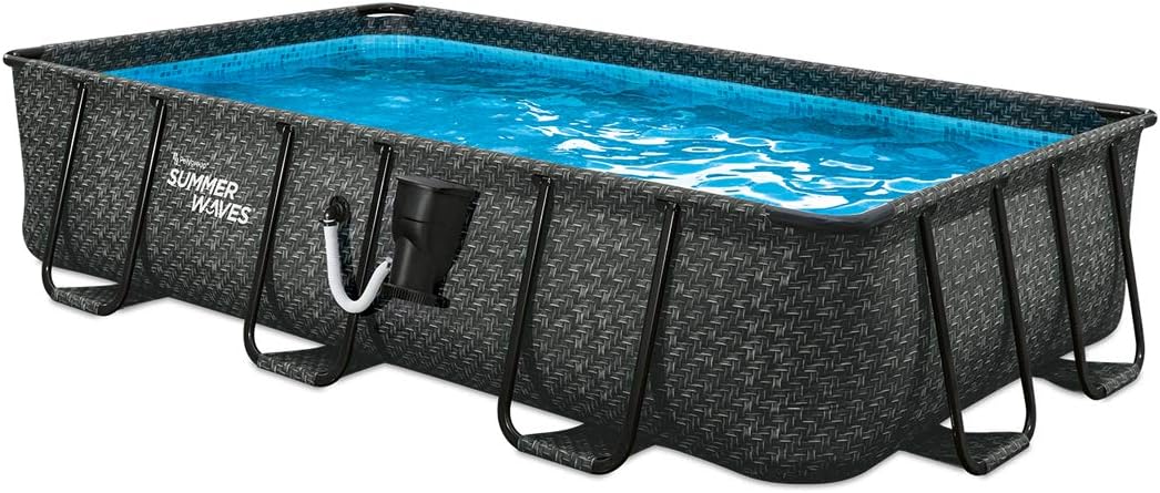 Summer Waves P41408361 14 x 8 Foot 36 Inch Elite Metal Frame Rectangular Above Ground Pool with SFX600 SkimmerPlus Filter Pump and SureStep Ladder