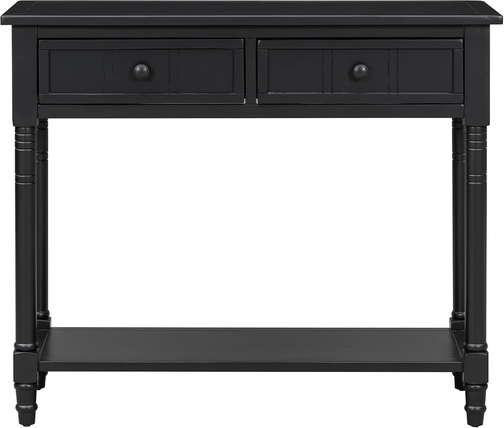 Knocbel Antique Entry Console Table with 2 Drawers & Bottom Open Shelf, Wood Sofa Tables for Entryway Hallway Living Room, 35.34' W x 13.8' D x 30.25' H, Black
