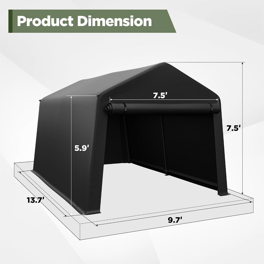 Real Relax Portable Storage Shed 8x14ft, Heavy Duty Outdoor Carport Canopy with Rolled up Zipper Door for Bikes, Motorcycles, Outdoor Tools