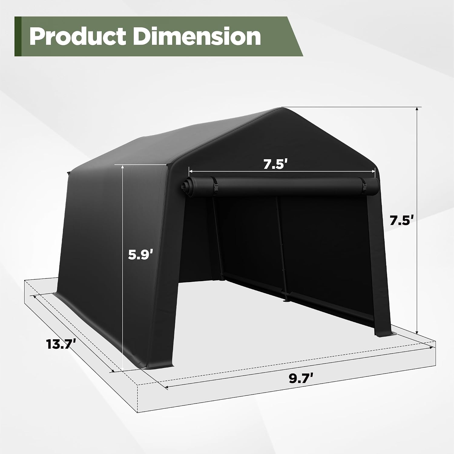 Real Relax Portable Storage Shed 8x14ft, Heavy Duty Outdoor Carport Canopy with Rolled up Zipper Door for Bikes, Motorcycles, Outdoor Tools