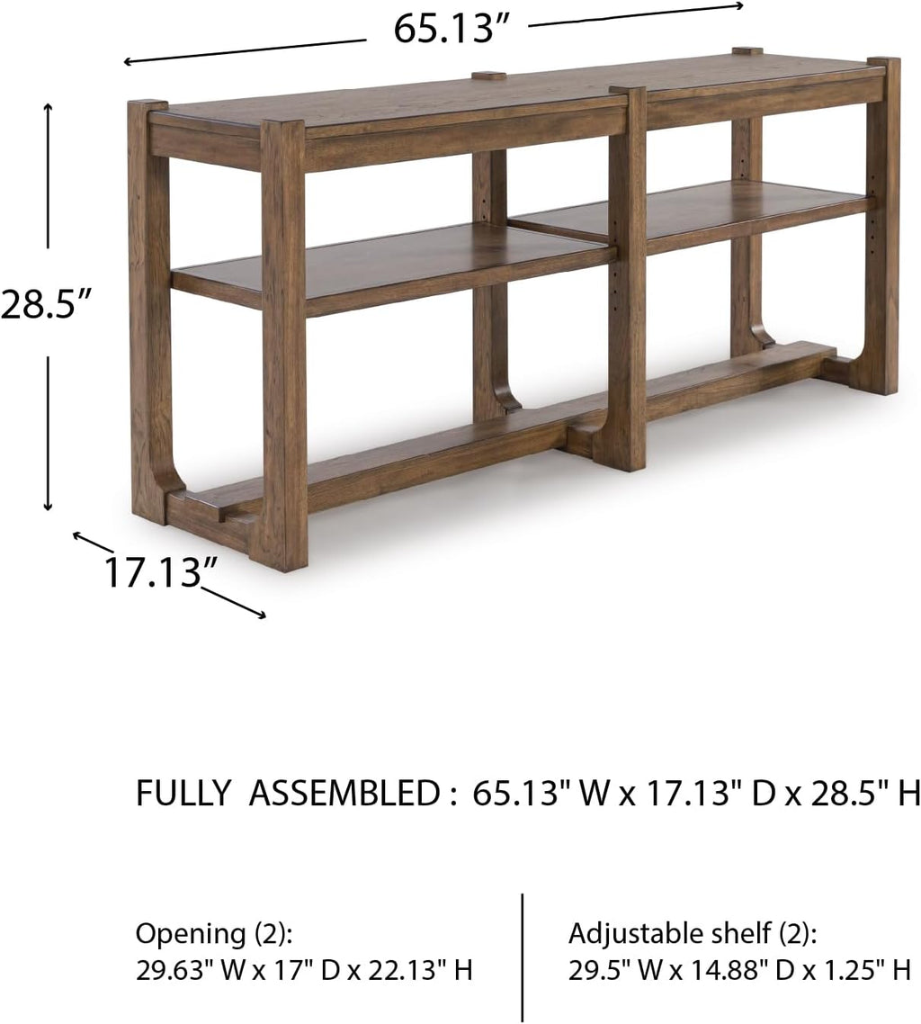 Signature Design by Ashley Cabalynn Farmhouse Sofa Table with 2 Adjustable Shelves, Light Brown