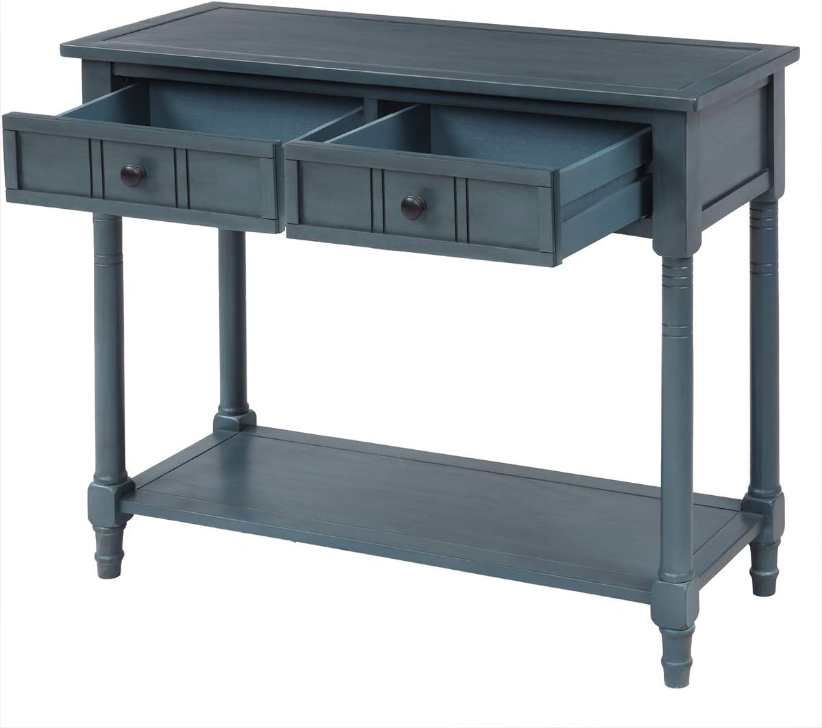 Knocbel 35.5 Inch Antique Entry Console Table with Drawers & Bottom Open Shelf, Solid Wood Sofa Couch Table for Entryway Hallway Living Room (Navy)