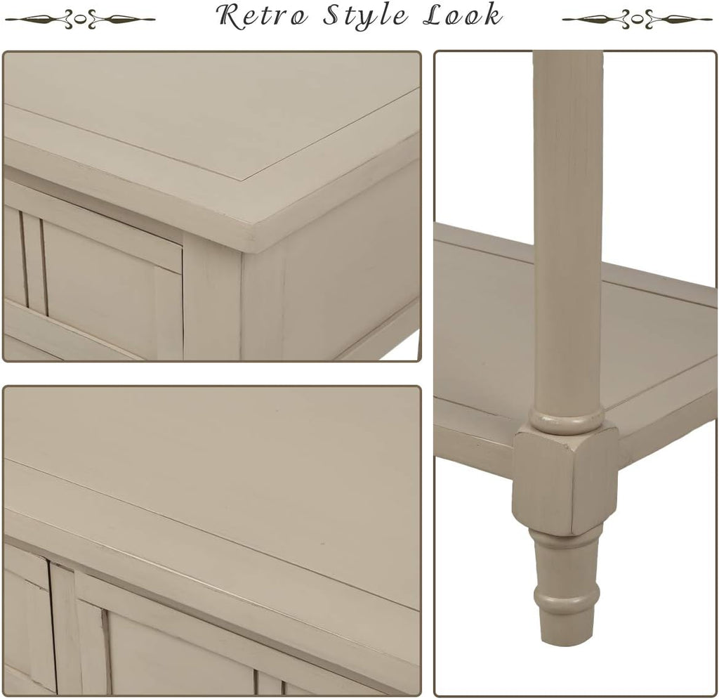 Knocbel 35.5 Inch Antique Entry Console Table with Drawers & Bottom Open Shelf, Solid Wood Sofa Couch Table for Entryway Hallway Living Room (Retro Grey)
