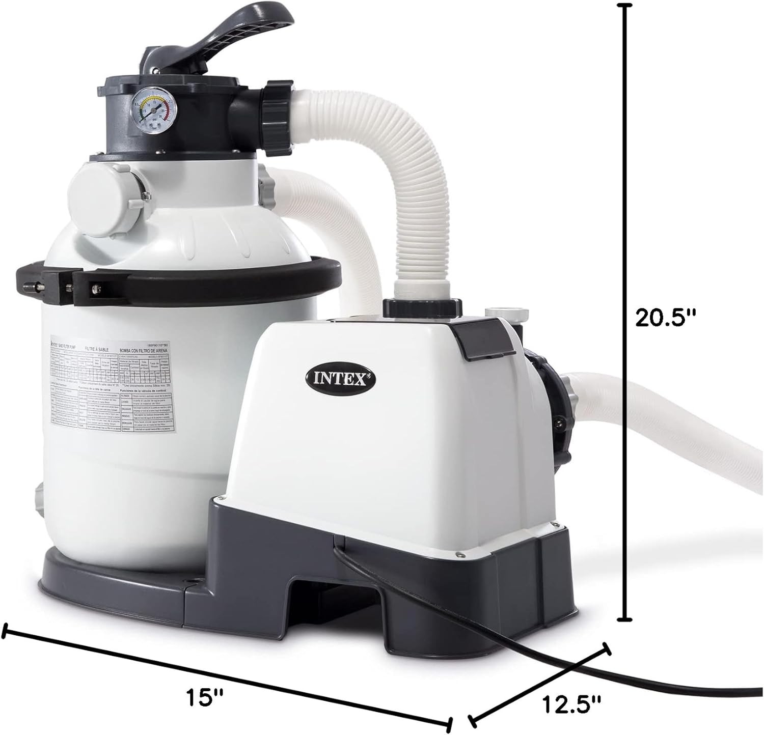 INTEX 1,500 GPH Krystal Clear Sand Filter Pump for Above Ground Pools, Swimming Pool Pump with Automatic Timer - Improved Circulation, Filtration, & Clarity