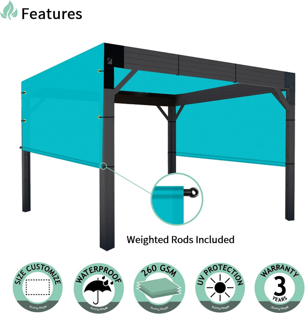 SunnyRoyal Pergola Shade Canopy Cover Waterproof 8' x 4' Replacement Shade Cloth Sail Panelfor Pergola Canopy Outdoor Privacy Patio Porch with Grommets Weighted Rods (Turquoise Green)