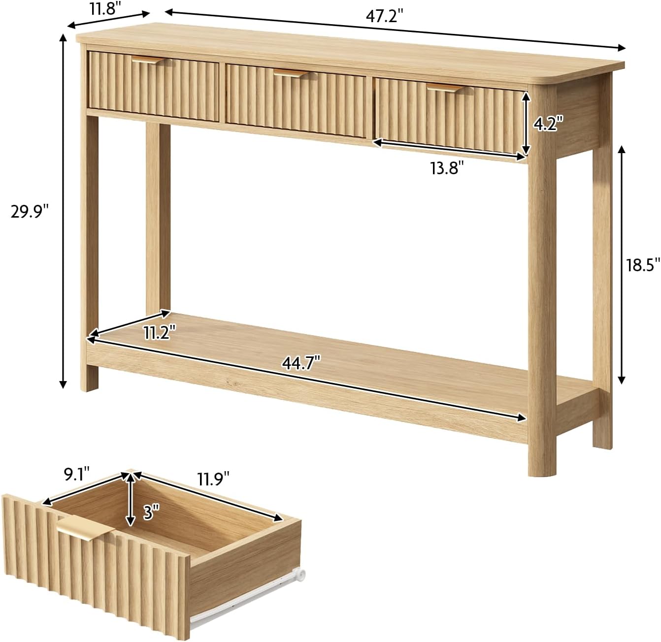 HOKYHOKY Set of 2 Console Table with Drawers, Modern 47.1' Entryway Table with Storage Shelf, Boho Narrow Skinny Behind Couch Wood Sofa Table for Living Room Hallway Entrance Foyer,Natural