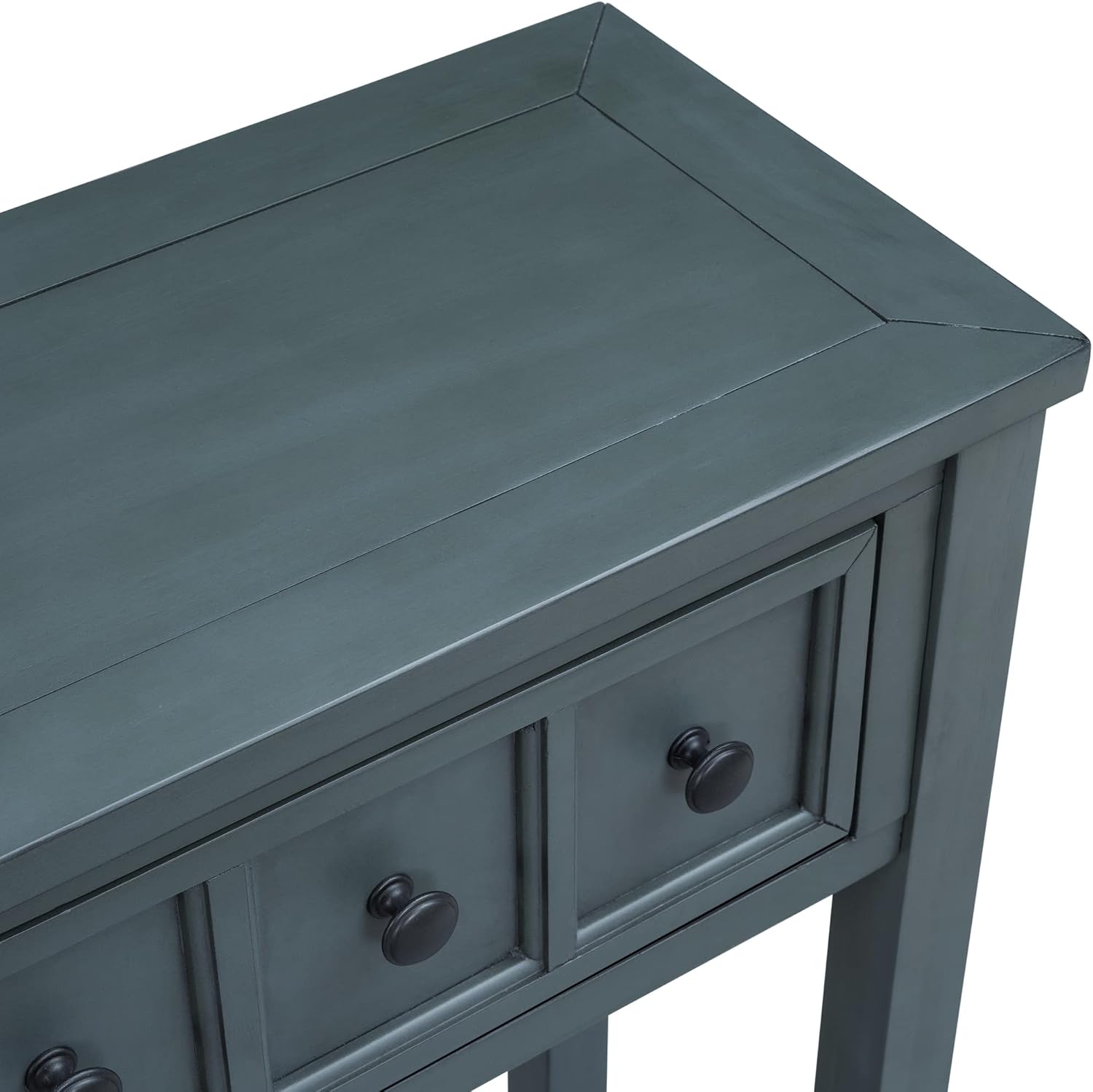 Merax Farmhouse Entryway Console Table with 4 Drawers and Shelf, Sofa Table Behind Couch, Navy Blue