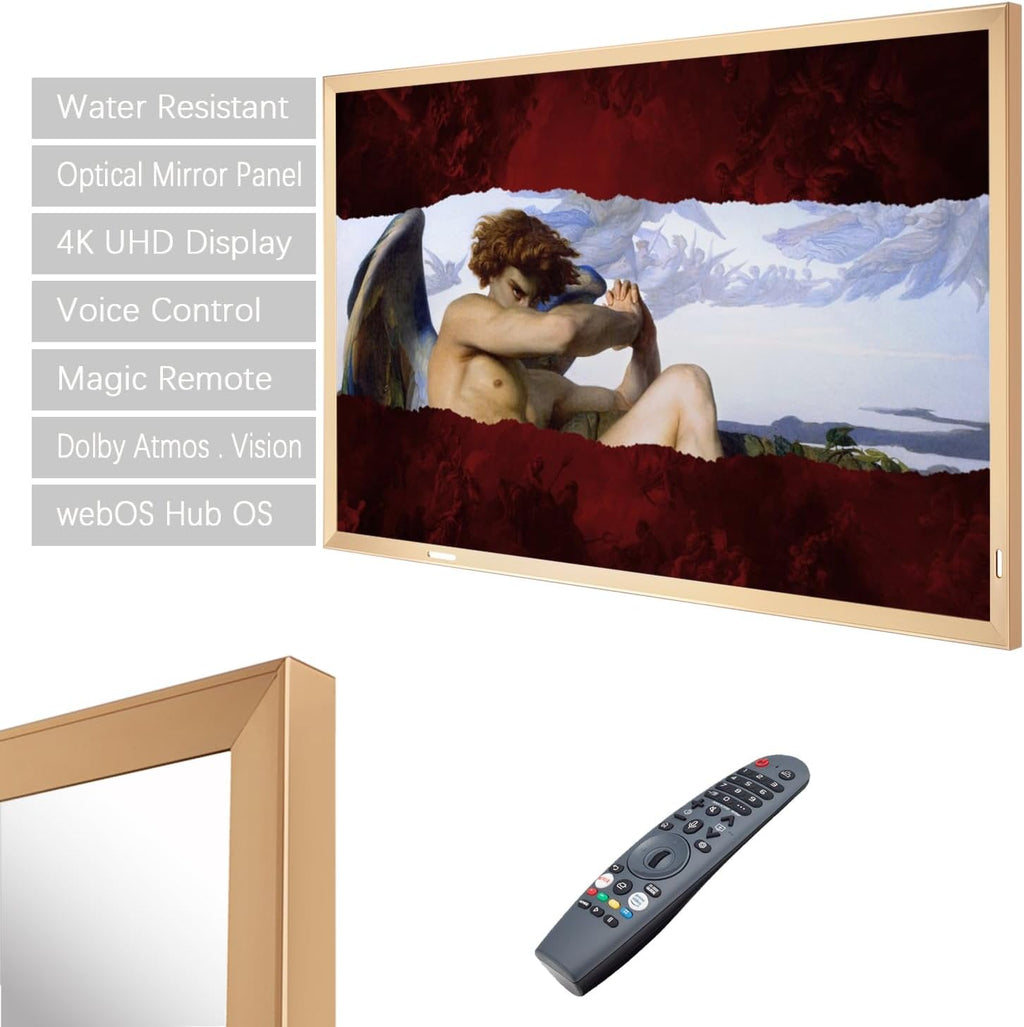Soulaca 43 inches Smart Mirror TV with Champagne Gold Aluminum Alloy Frame webOS Hub ATSC DTV ThinQ Voice Control Built-in Streaming Apps for Kitchen Smart Gallery