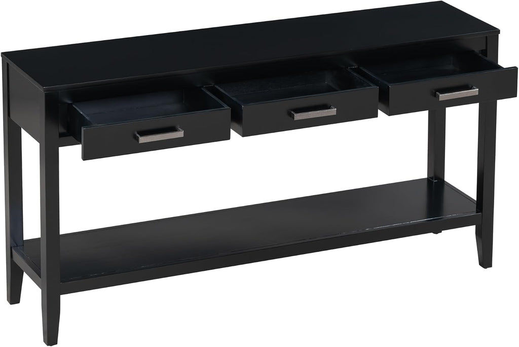Merax Entryway Console Table with Storage, 3 Drawers Design/Wood Frame/Behind Couch & Sofa, Black