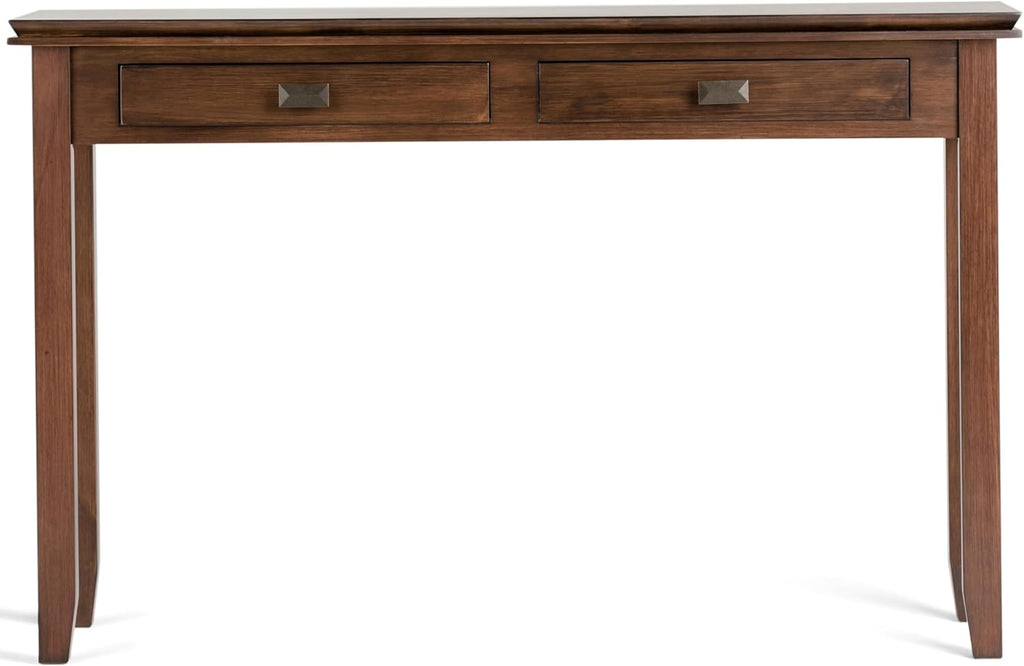 SIMPLIHOME Artisan Console Table - 46 Inch Wide Solid Wood Sofa Table in Russet Brown, Transitional Storage Table for Entryway or Living Room with 2 Drawers and Clean Angle-Edged Top