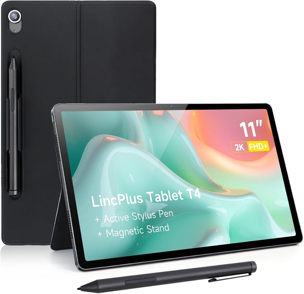 LincPlus T4 Tablet with USI 2.0 Stylus Pen & Magnetic Holder, Android Tablet 11 inch 2K IPS Display, MediaTek Helio G99, 12GB RAM 128GB ROM, 8100mAh Battery, Dual Camera, Quad Box Speakers