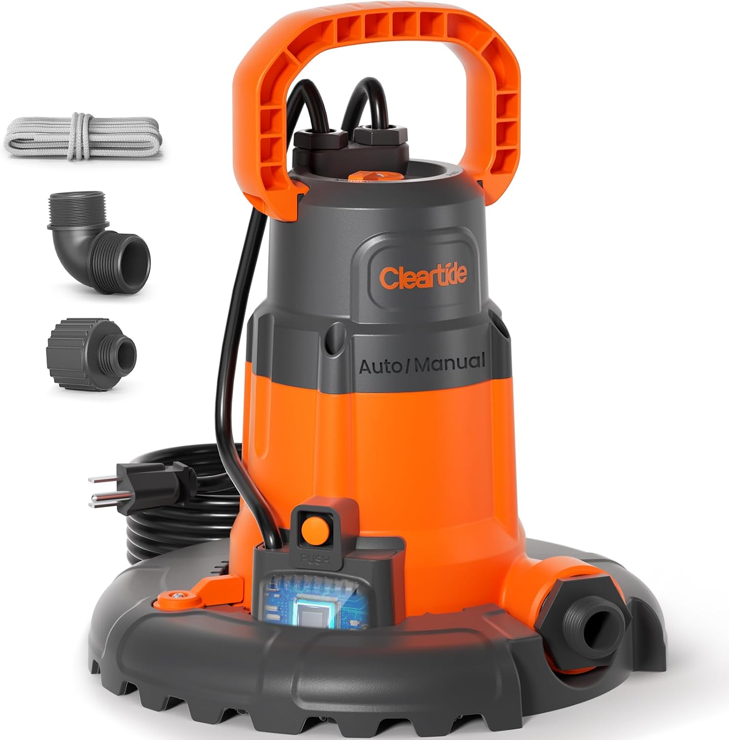 Cleartide Smart Automatic Water Pool Cover Pump, Submersible Pump Removes Water from Inground/Above Ground Winter Swimming Pools, 1/4 HP 2160 GPH, Auto On/Off & Freeze Protection, 25ft Cord, 120V AC