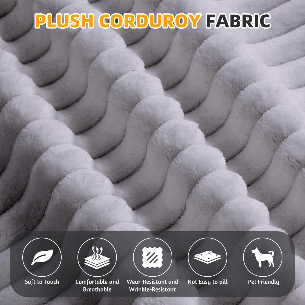 78.7' Convertible Folding Sofa Bed, Queen Sleeper Sofa with Multi Functional Blanket, Corduroy Fabric Floor & Futon Loveseat Couch, Foam Folding Mattress Sleeper for Living Room, Apartment, Light Grey