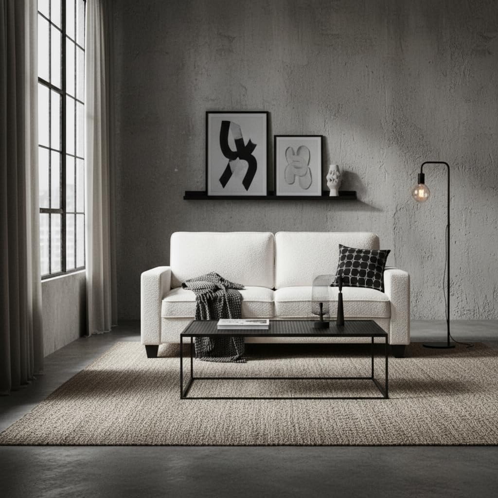 BOWERY HILL Transitional 72.5' W Boucle Fabric Sofa with Built-in USB Charging Port and Functional Side Pockets in Beige