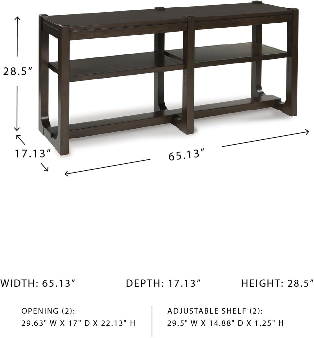 Signature Design by Ashley Breckington Modern Sofa Table with Adjustable Shelves, Dark Brown