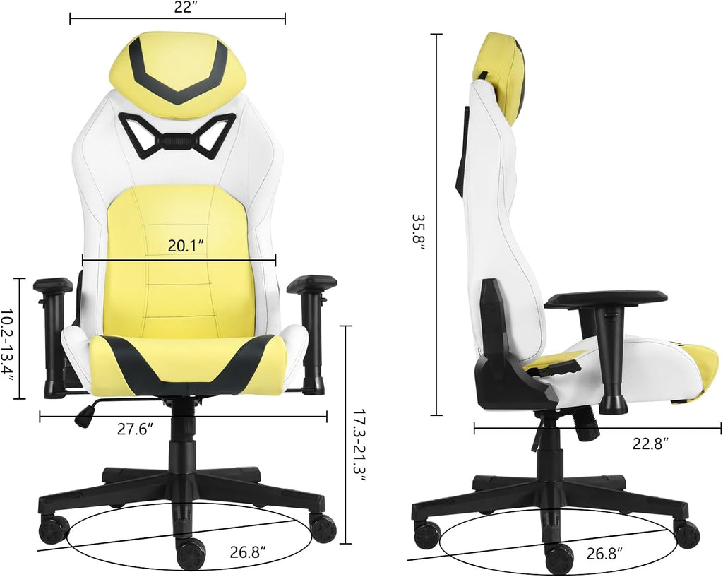 Modern-Depo Ergonomic Gaming Chairs for Adults with High-Density Memory Foam | Swivel Comfortable Office Chair, Big and Tall Video Game Chair, High Back Computer Chair for Home, Office, Yellow White