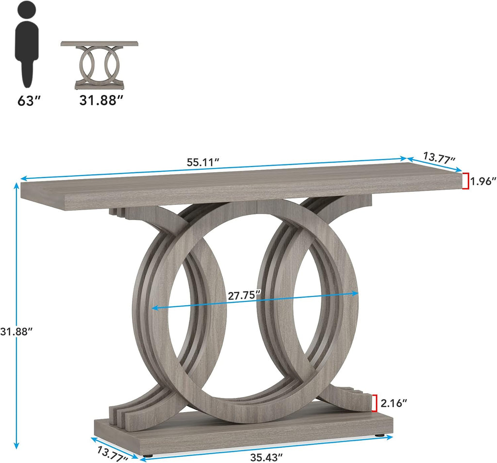 Tribesigns 55 inches Console Table with Geometric Base, Farmhouse Hallway Table, Wooden Entryway Sofa Table, Unique Long Accent Table for Decoration and Organization (Grey)