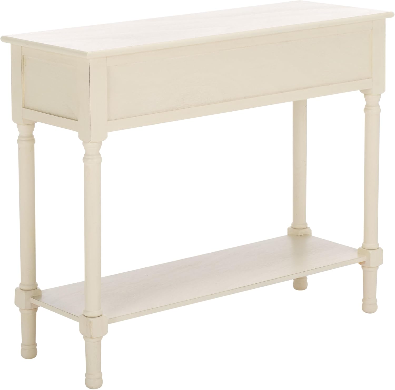 SAFAVIEH Home Collection – Tate Distressed White 2-Drawer Console Table with Shelf, Turned Leg Farmhouse Accent Console for Entryway or Living Room (CNS5720A)