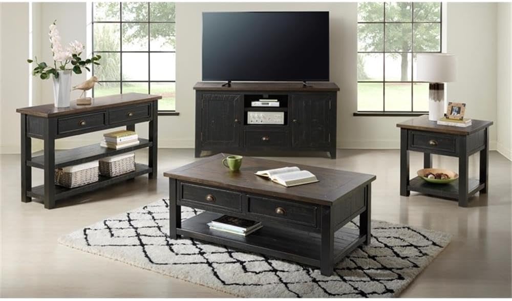 Martin Svensson Home Solid Wood Sofa Console Table, Black with Brown Top