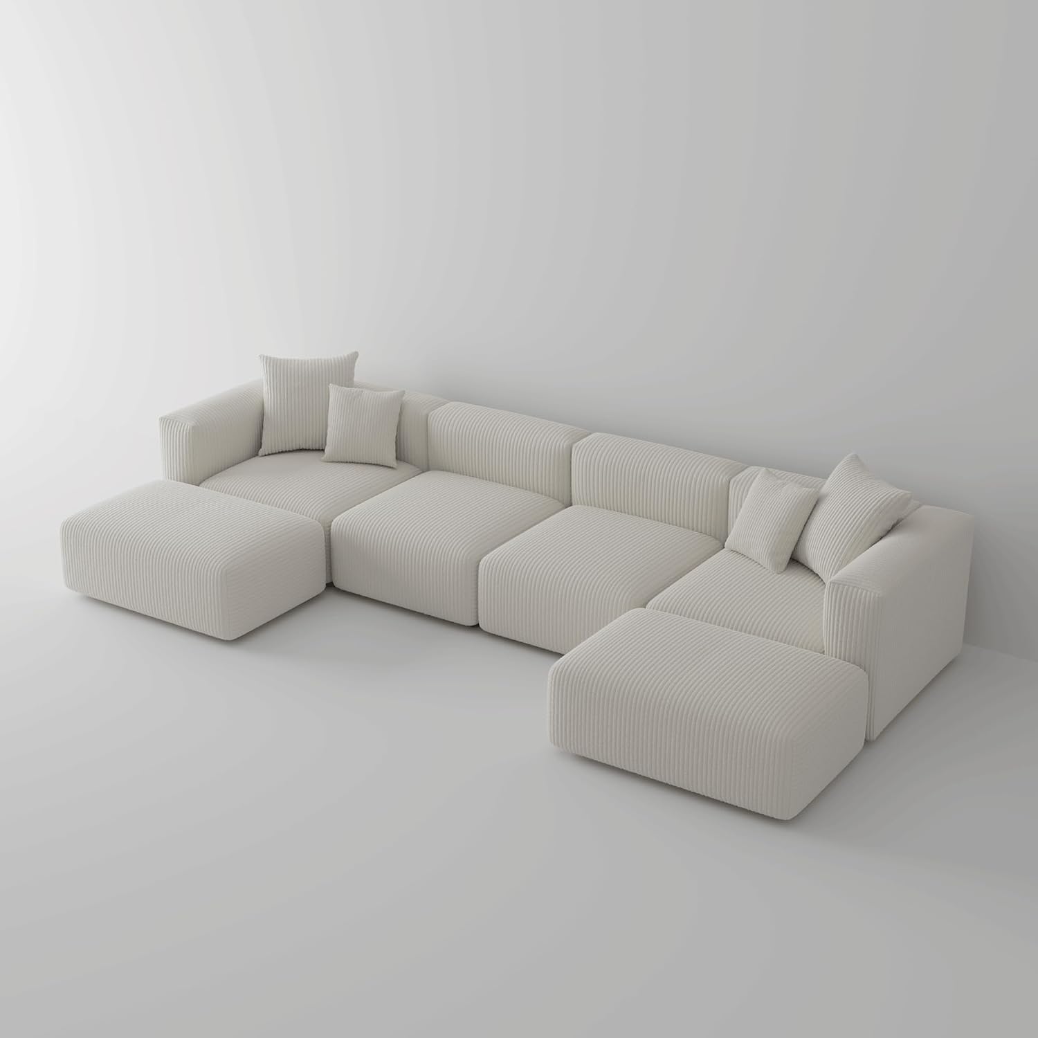 Acanva Convertible Modular Sectional Sofa with Movable Ottomans, Free Combination Corduroy Couch for Living Room Apartments, U-Shaped, White