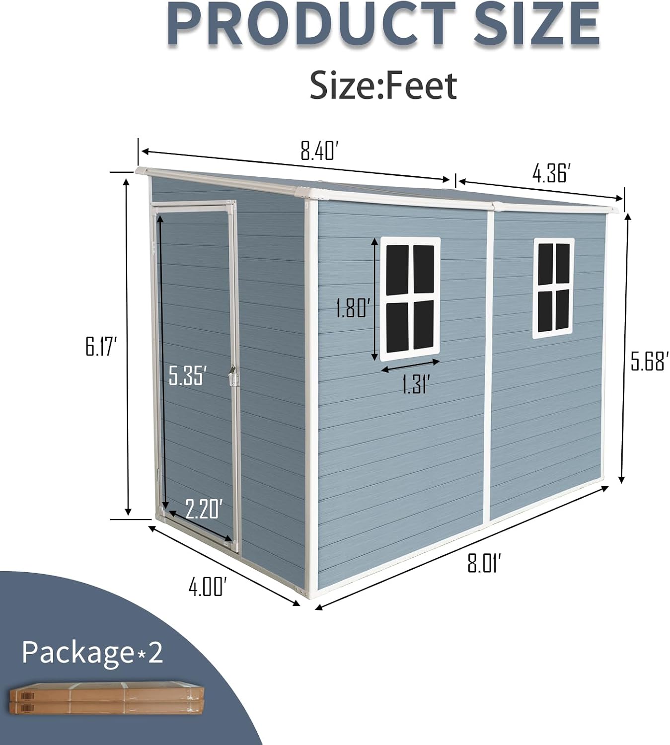 4x8 FT Outdoor Resin Storage Shed - Waterproof Garden Sheds with Lockable Double Doors,Windows and Floor for Lawn, Backyard, Patio, Tool Storage Use,Gray