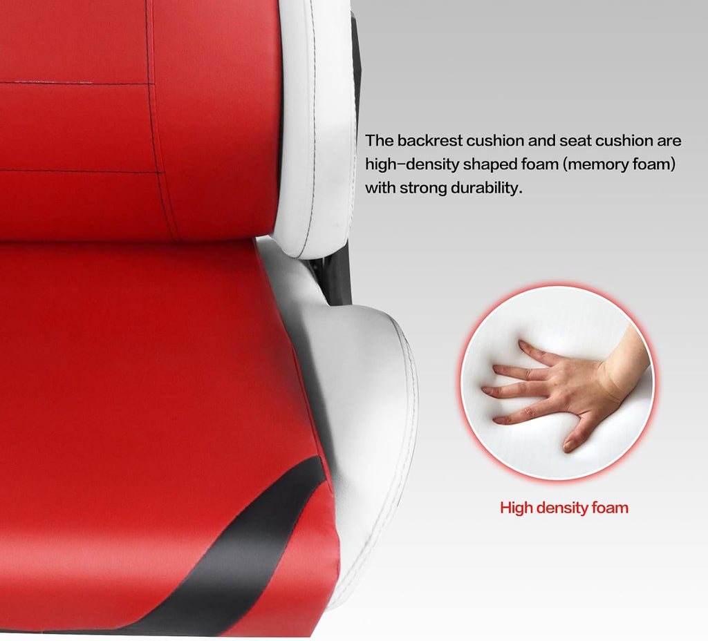 Modern-Depo Ergonomic Gaming Chairs for Adults with High-Density Memory Foam | Swivel Comfortable Office Chair, Big and Tall Video Game Chair, High Back Computer Chair for Home, Office, Red White
