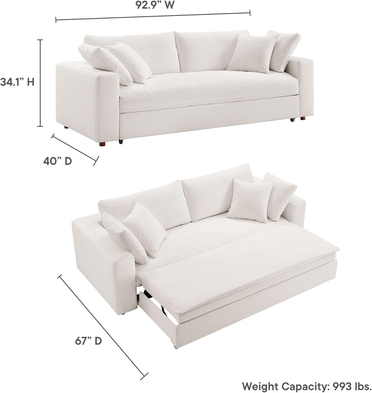 Modway Commix Down Filled Fabric Sleeper Sofa in Pure White