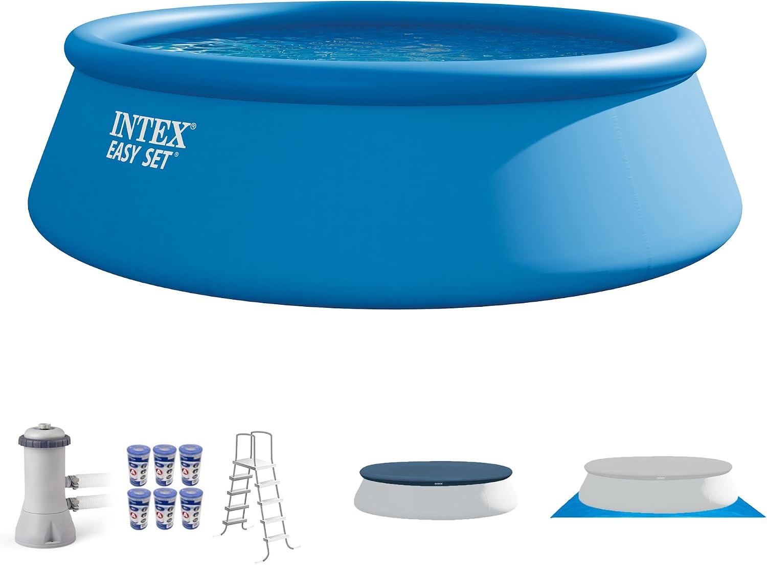 Intex 15ft x 48in Easy Set Outdoor Above Ground Swimming Pool Kit with Ladder, Cover, 1000 GPH GFCI Filter Pump and 6 Replacement Filter Cartridges