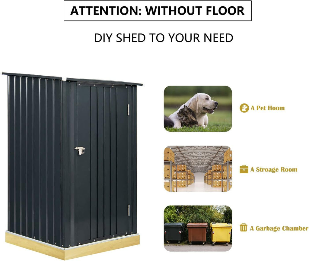 Outdoor Storage Shed, 3 x 3 FT Metal Steel Garden Shed with Single Lockable Door, Small Shed Outdoor Steel Utility Tool Shed for Backyard Patio Garden Lawn, Grey
