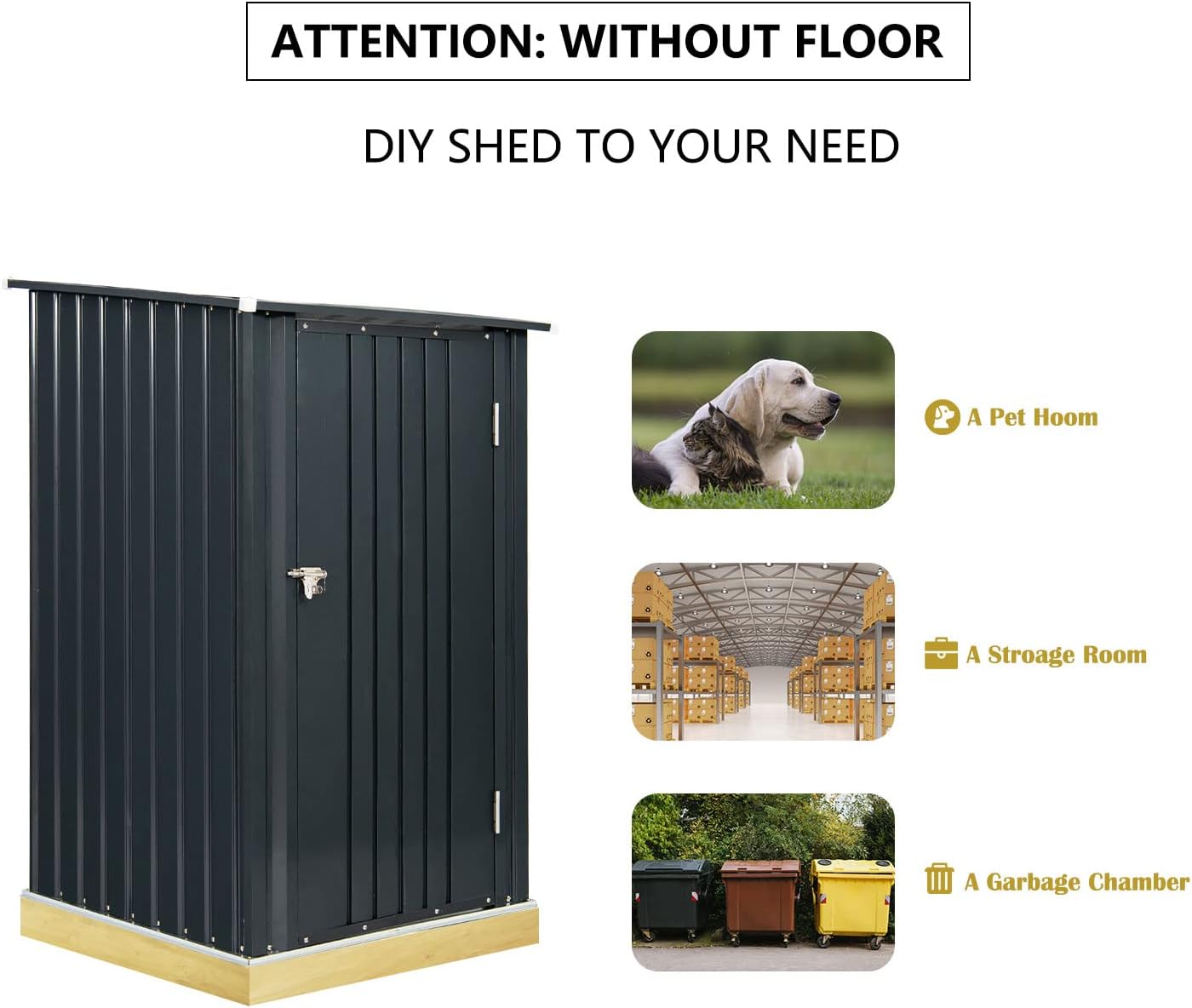 Outdoor Storage Shed, 3 x 3 FT Metal Steel Garden Shed with Single Lockable Door, Small Shed Outdoor Steel Utility Tool Shed for Backyard Patio Garden Lawn, Grey