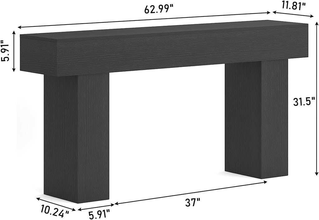 63 Inch Long Console Table for Entryway, Farmhouse Wood Rectangular Sofa Table Behind Couch Table, Narrow Entryway Table for Living Room, Entrance, Hallway, Foyer, Easy Assembly (Charcoal Black)