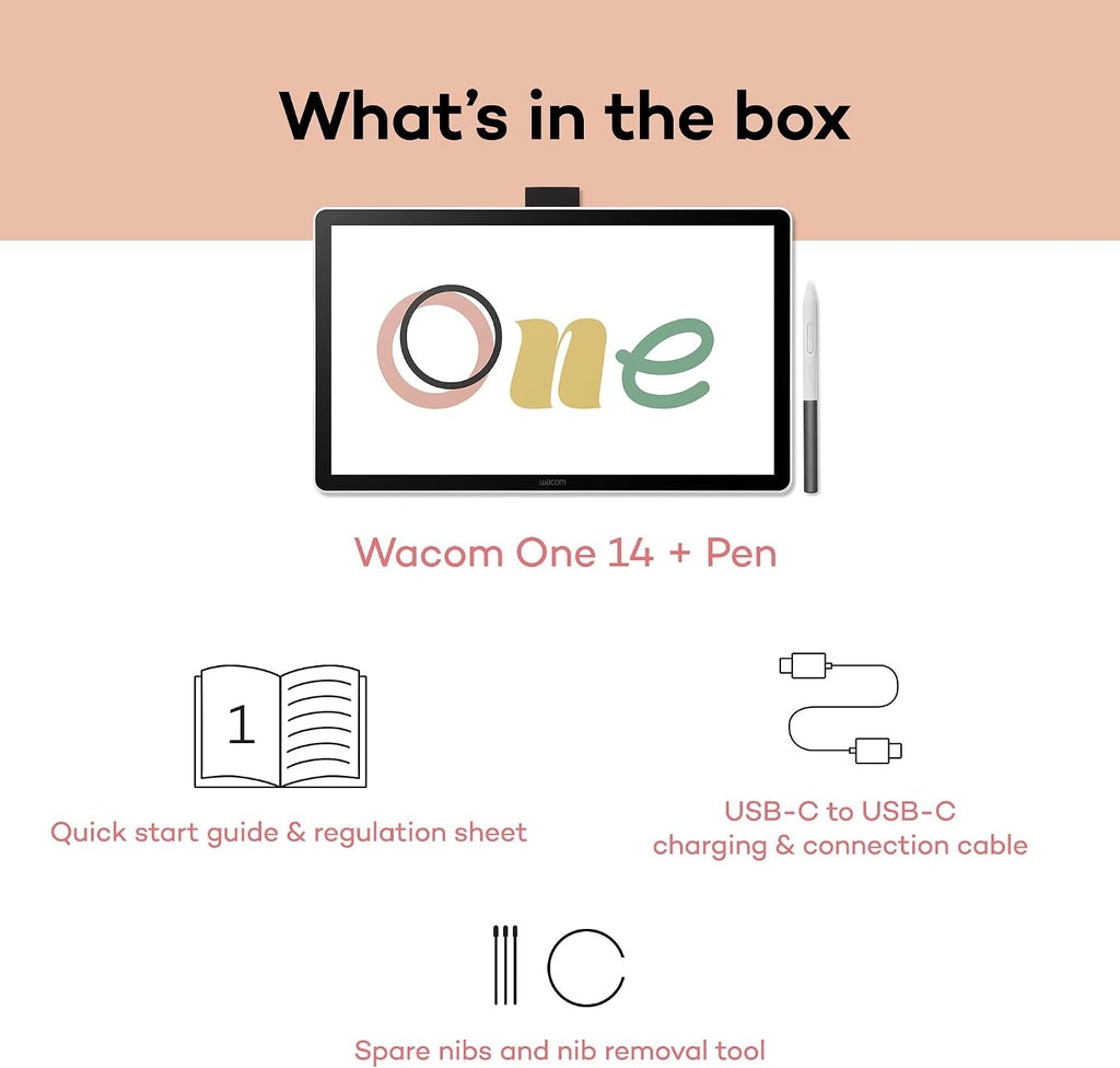 Wacom One 14 Drawing Tablet with Screen, 14' HD Full-Laminated Digital Art Tablet with Creative Software and Training, Graphics Drawing Pad for Mac and Windows