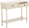 SAFAVIEH Home Collection – Tate Distressed White 2-Drawer Console Table with Shelf, Turned Leg Farmhouse Accent Console for Entryway or Living Room (CNS5720A)