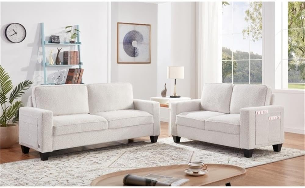 BOWERY HILL Transitional 72.5' W Boucle Fabric Sofa with Built-in USB Charging Port and Functional Side Pockets in Beige