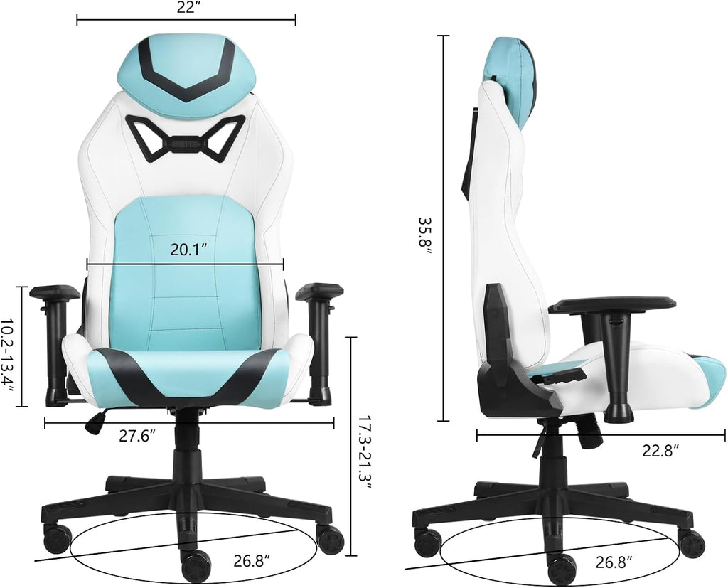 Modern-Depo Ergonomic Gaming Chairs for Adults with High-Density Memory Foam | Swivel Comfortable Office Chair, Big and Tall Video Game Chair, High Back Computer Chair for Home, Office, Cyan White